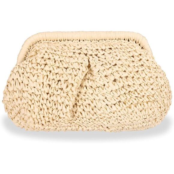 Beige Straw Clutch Handbags Women Woven Dumpling Purse Crossbody Shoulder Bag - Picture 6 of 6